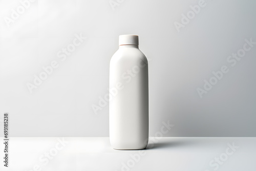 White empty shampoo bottle mock up in modern bathroom interior © Oksana