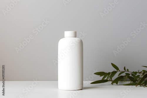 White empty shampoo bottle mock up in modern bathroom interior