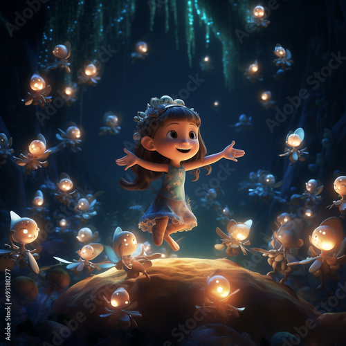 background illustration portrait of cute cartoon happy girl and boy, girl