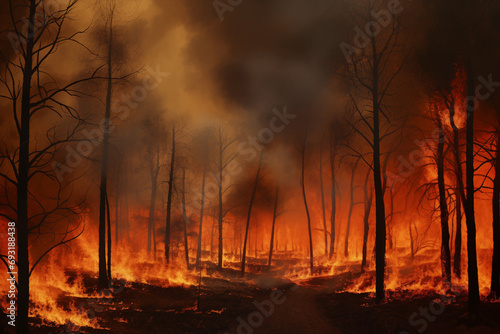 Trees In Flames During Forest Fire