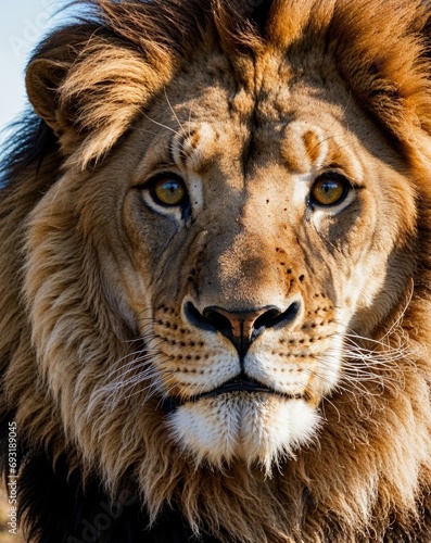 Lion portrait with a golden man  The king of the jungle  the king of the plains. Majestic Feline animal  in ultra HD resolution.