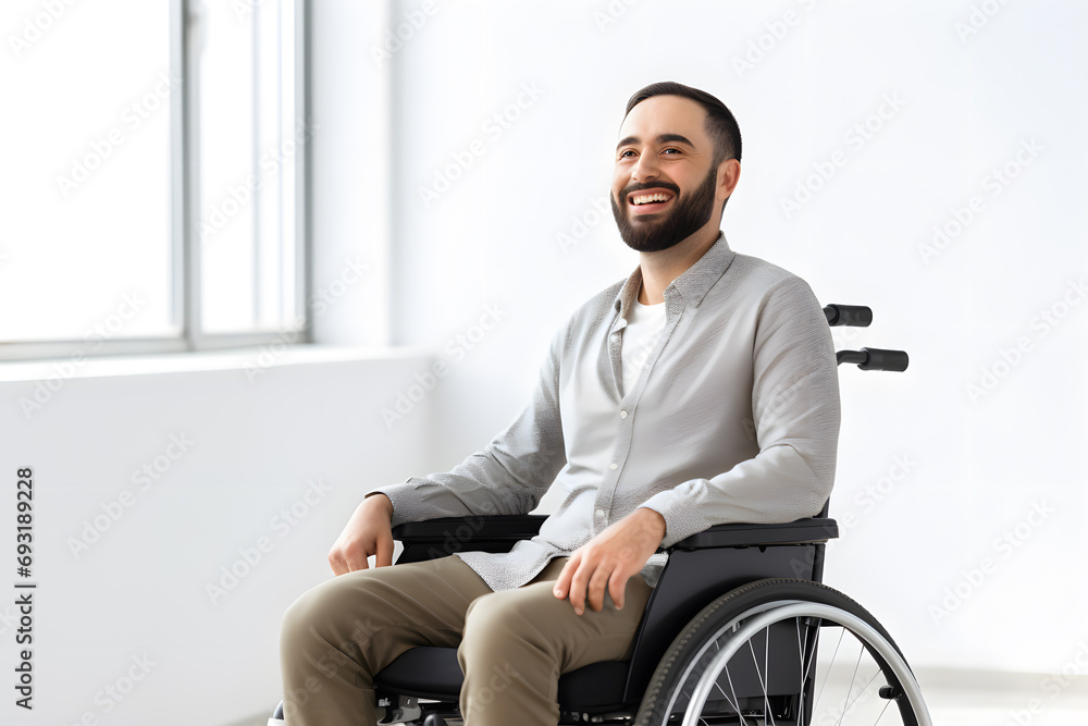 Handsome Man in wheelchair with physical disability mobility disorder Handsome Man in wheelchair with physical disability mobility disorder