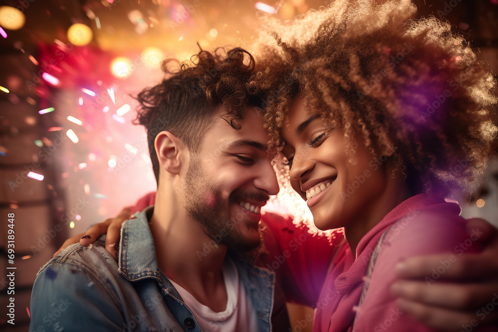 Capture the essence of loves celebration with a photorealistic depiction of a joyful couple on Valentines Day Capture the essence of loves celebration with a photorealistic depiction of a joyful couple on Valentines Day