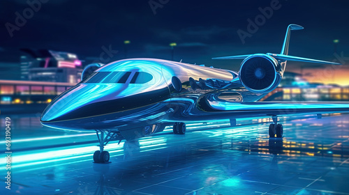 A Modern Aircraft Parked In Air Port of Futuristic Technology Theme Background Selective Focus