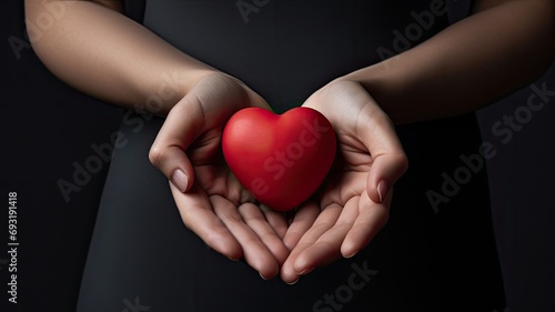 a red heart in a woman s hand against a grey background  the concepts of charity  love  donate  and helping hand  emphasizing the significance of International Cardiology Day.
