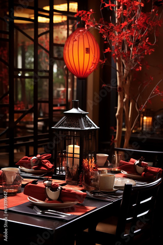 Refined Indoor Table Setup in an Asian Fusion Restaurant