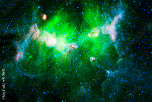 Fototapeta Naklejka Na Ścianę i Meble -  Green space nebula. Elements of this image furnished by NASA