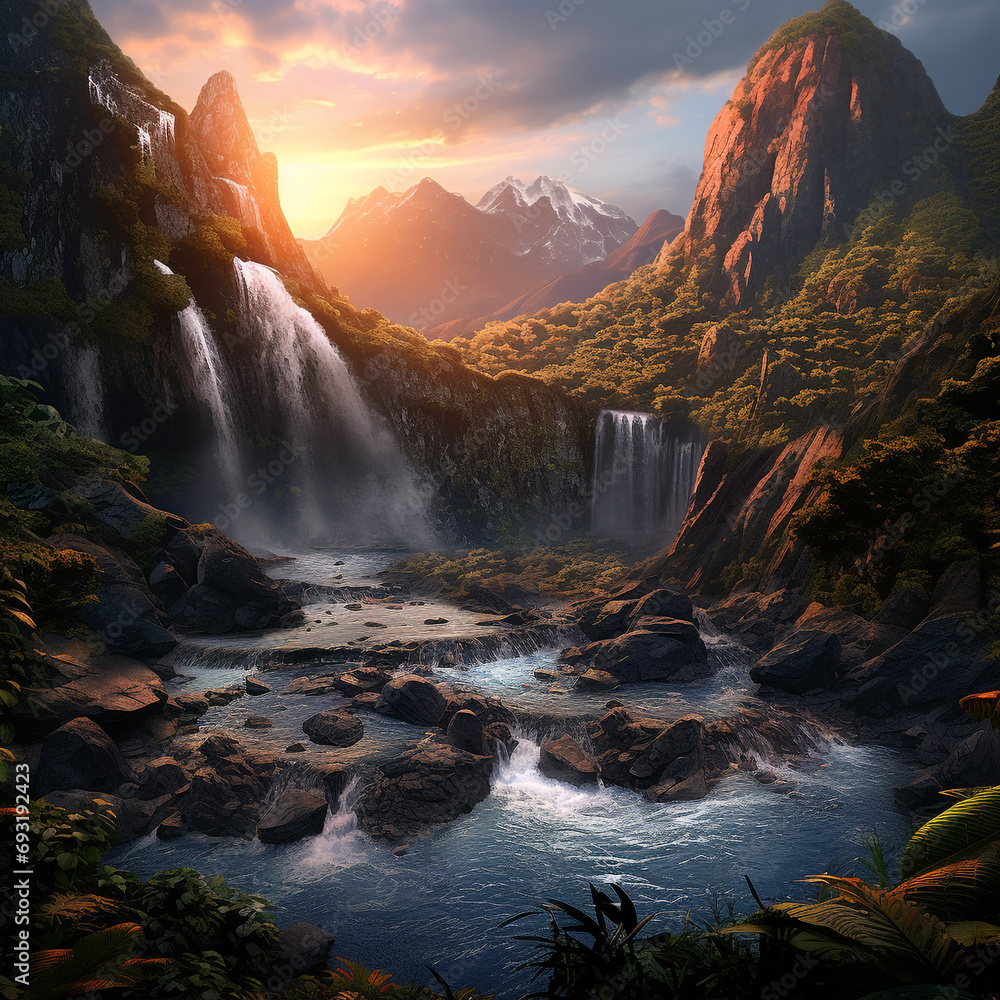 Fototapeta premium background illustration of erupting volcano and mountain lava, lava