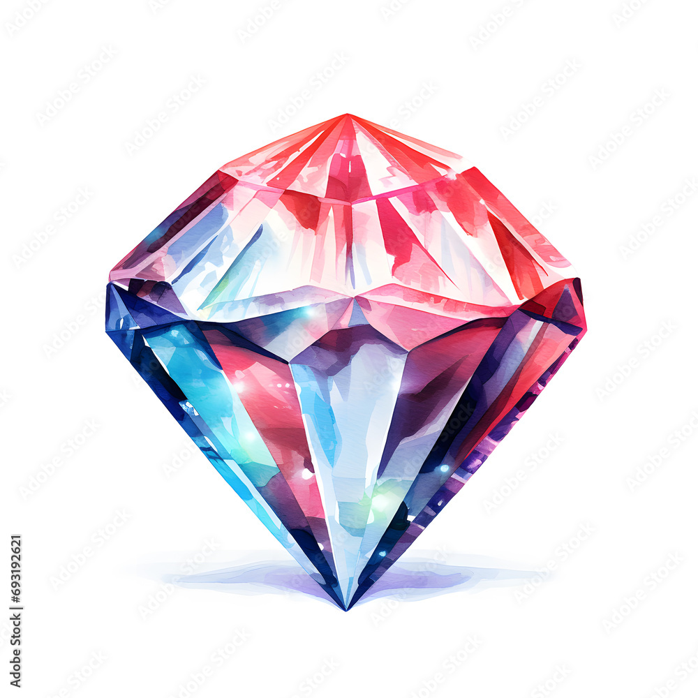 Diamond gem watercolor illustration isolated on white background