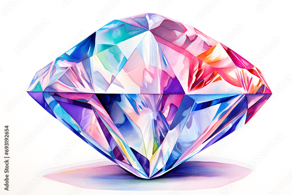 Heart shaped Diamond gem watercolor illustration isolated on white background Heart shaped Diamond gem watercolor illustration isolated on white background