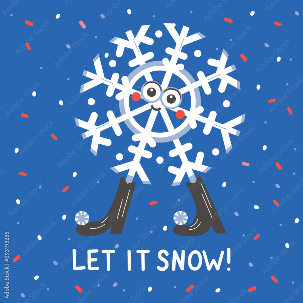 Cute Snowflake And Let It Snow Calligraphy