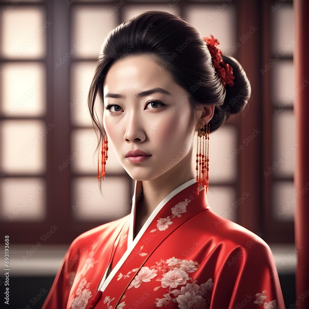 Young Beautiful Asian Woman in an Elegant Red Dress AI Art Young Beautiful Asian Woman in an Elegant Red Dress AI Art
