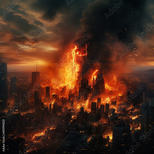 background illustration of fires in high rise buildings and buildings in the city