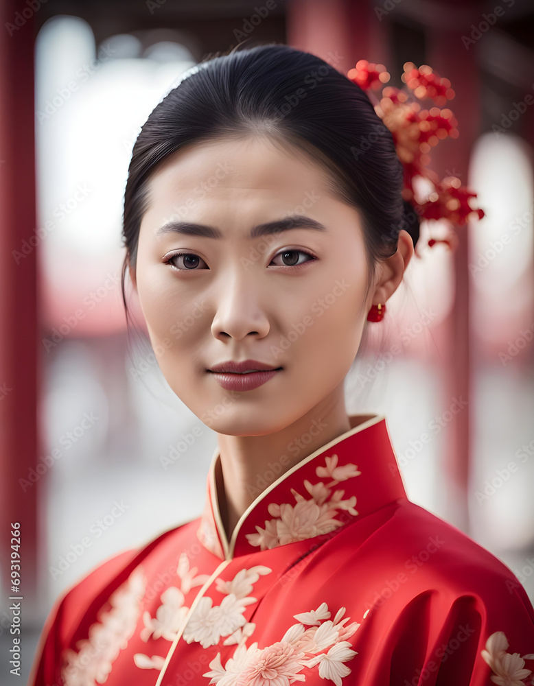 Young Beautiful Asian Woman in an Elegant Red Dress AI Art Young Beautiful Asian Woman in an Elegant Red Dress AI Art