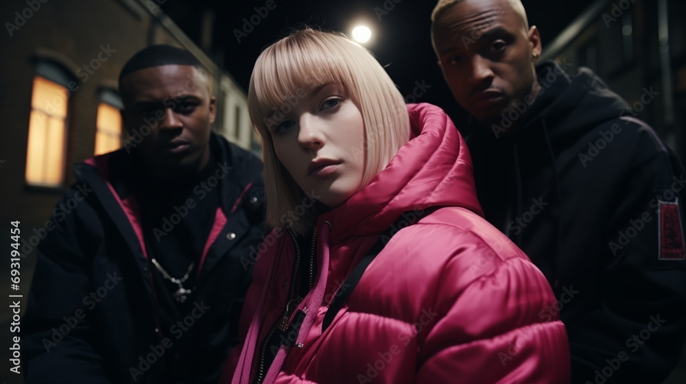 Group of friends consisting of two men and a young blonde girl Group of friends consisting of two men and a young blonde girl