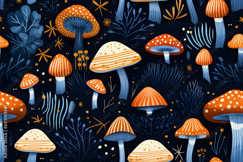 Mushrooms seamless pattern illustration Mushrooms seamless pattern illustration