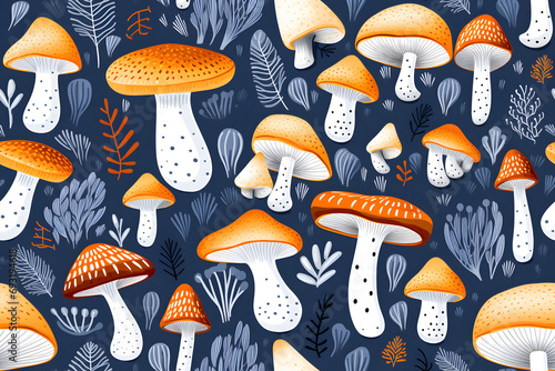 Mushrooms seamless pattern illustration