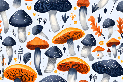 Mushrooms seamless pattern illustration