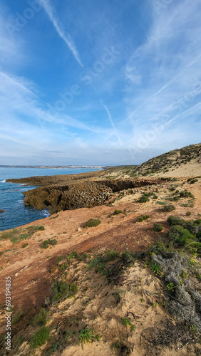 Vila Nova De Milfontes, Vicentine Coast Natural Park Portugal, Hiking Rota Vicentina the Fisherman's Trail Along the Alentejo Coastline to Wild and Rugged Beaches Narrow Cliff Side Paths.