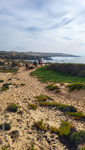 Vila Nova De Milfontes, Vicentine Coast Natural Park Portugal, Hiking Rota Vicentina the Fisherman's Trail Along the Alentejo Coastline to Wild and Rugged Beaches Narrow Cliff Side Paths.