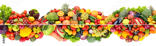 Fototapeta Naklejka Na Ścianę i Meble -  Wide composition of multi-colored fruits, vegetables and berries isolated on white