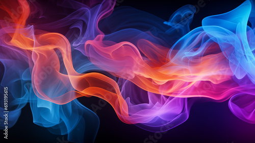 Abstract black background with colorful smoke and copy space for text.