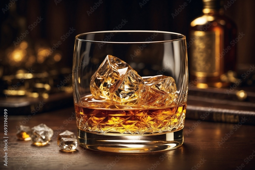 A glass of whiskey with ice A glass of whiskey with ice