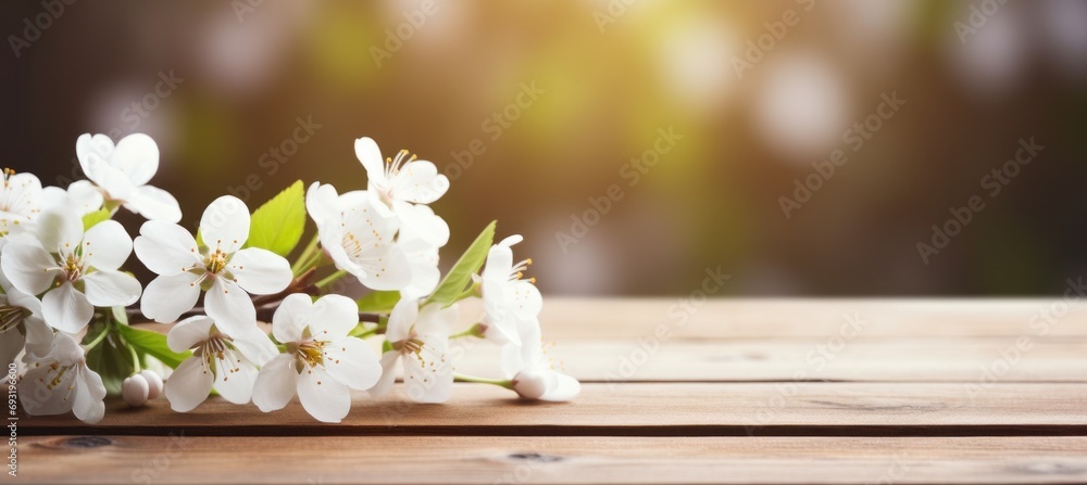 apple blossoms on wooden table apple blossoms on wooden table