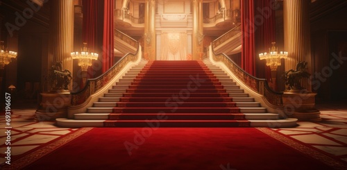 beautiful red carpet and the stairs leading into the lobby