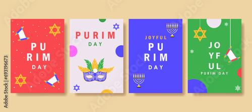 Elegant purim day Set of greeting cards, posters, holiday covers. vector illustration