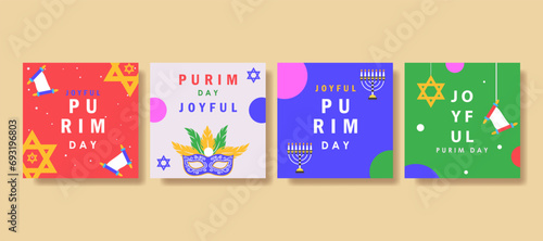 Elegant purim day Set of social media post. vector illustration