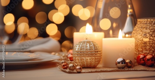christmas themed table with candle lights
