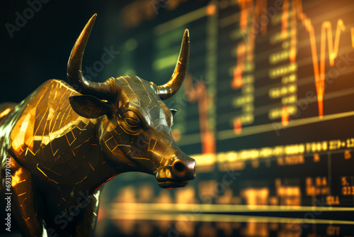 gold bull on chart background for business concept. Graph Stock Trading  crypto currency