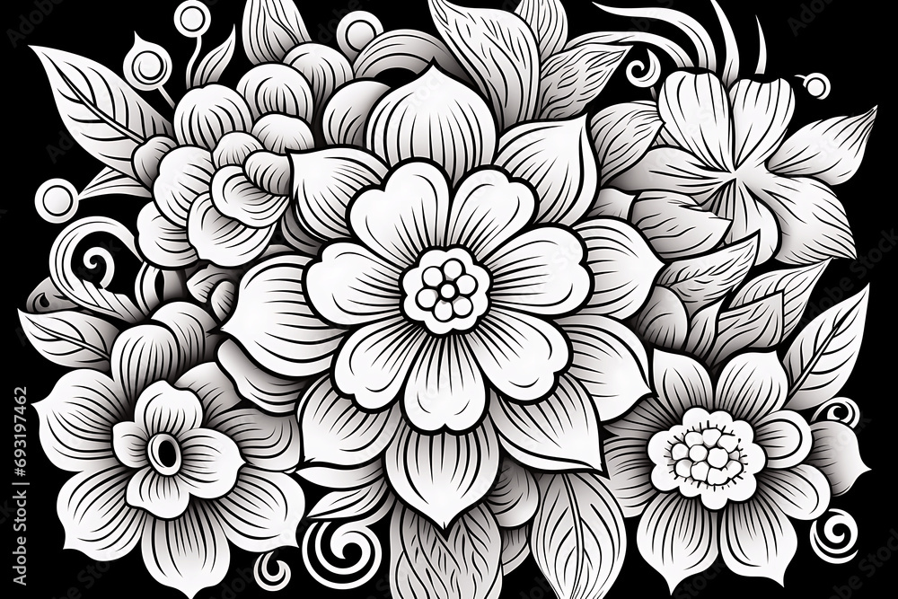 Mandala de flores en blanco y negro para dibujar Mandala de flores en blanco y negro para dibujar