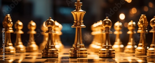 golden chess pieces on a table