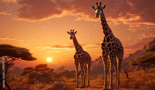 pair of giraffe outdoors in african savannah