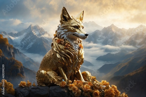 A golden statue of a fox photo
