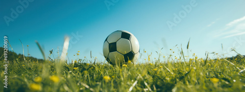 soccer ball with goalie on grassy field