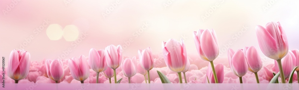 springtime pink tulips with a light pink background,