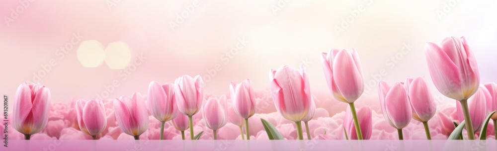 Fototapeta premium springtime pink tulips with a light pink background,