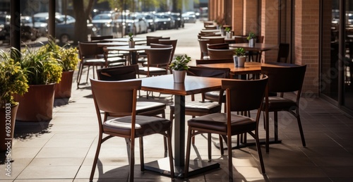 table and chairs for a restaurant in a parking lot
