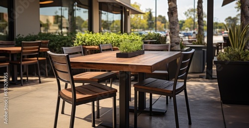 table and chairs for a restaurant in a parking lot