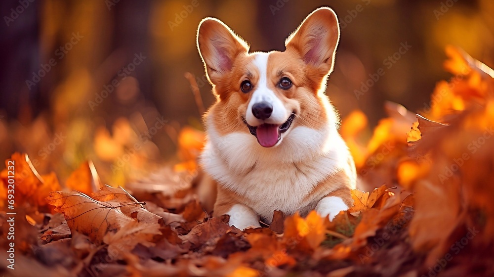 Welsh Corgi Pembroke in autumn leaves. Welsh Corgi Pembroke in autumn leaves.