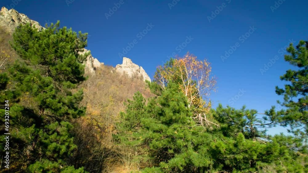 Beautiful aerial view of high rocks in the Caucasus mountain gorge. Landscape and nature of the North Caucasus Beautiful aerial view of high rocks in the Caucasus mountain gorge. Landscape and nature of the North Caucasus