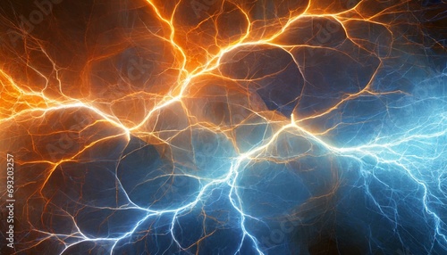 hot orange and cold blue electrical lightning background