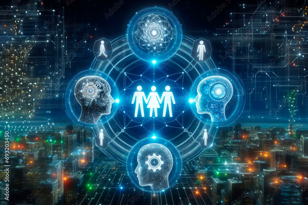 Fototapeta premium Artificial intelligence in the city at night