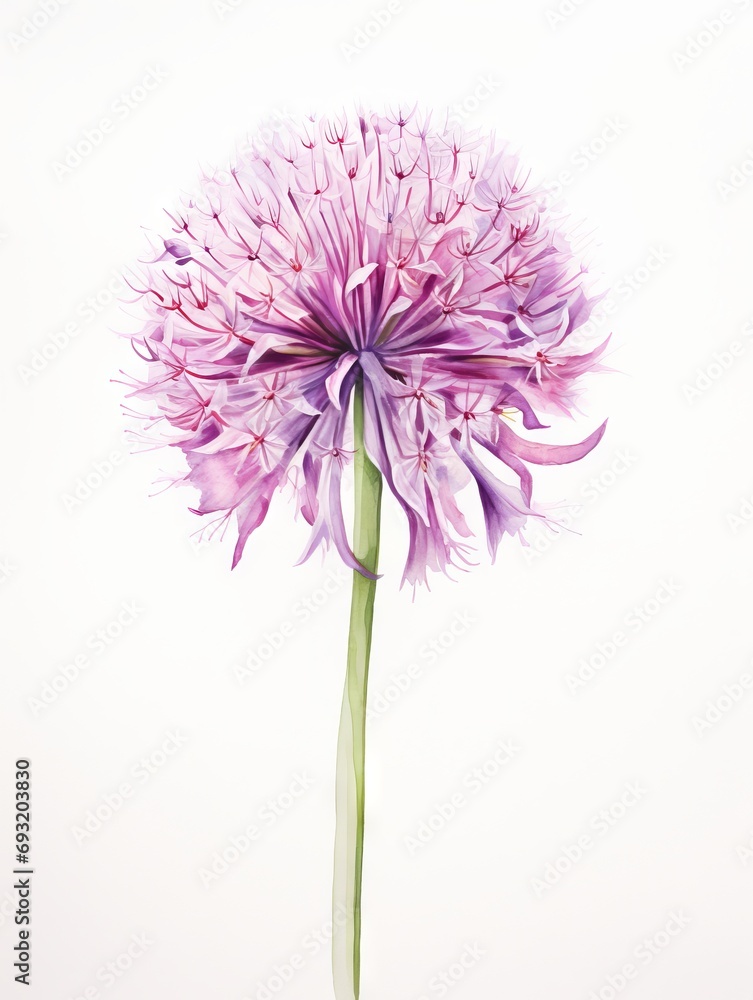 Vibrant Allium Flower Watercolor Painting on White Canvas AI Generated
