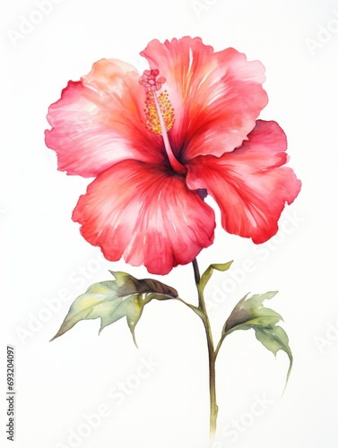 Vibrant Hibiscus Flower on White Canvas AI Generated