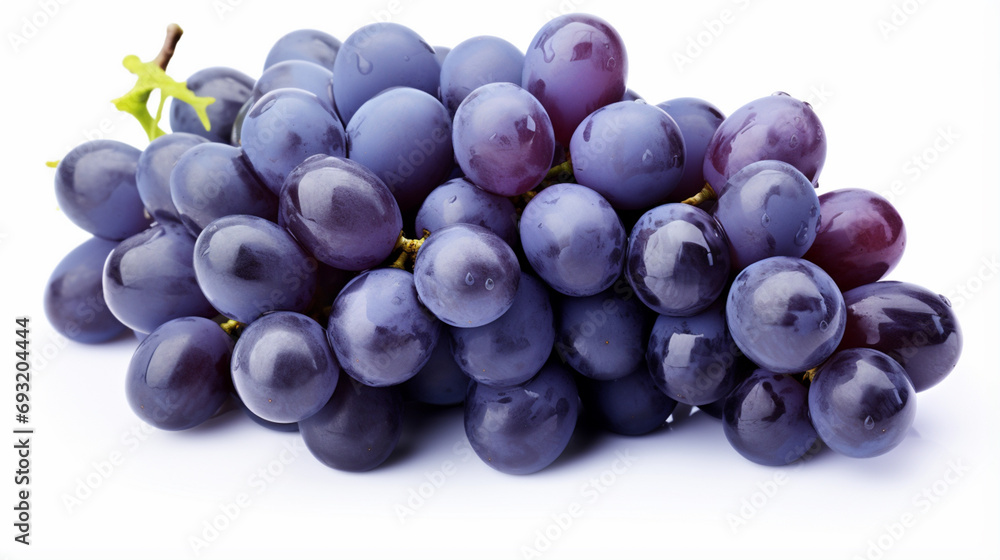 Blue wet Isabella grapes bunch isolated on white background. Ripe grapes. generative ai - obrazy, fototapety, plakaty 