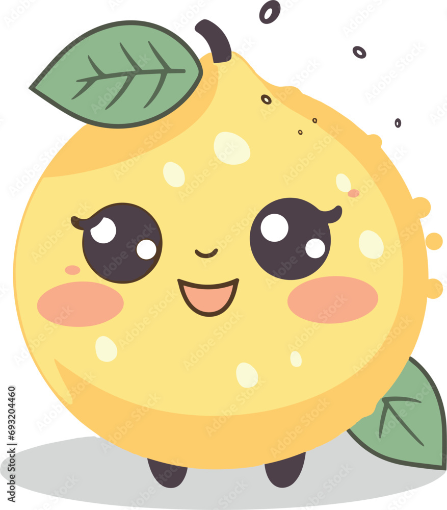 Cute happy lemon character. Funny fruit emoticon in flat style Cute happy lemon character. Funny fruit emoticon in flat style